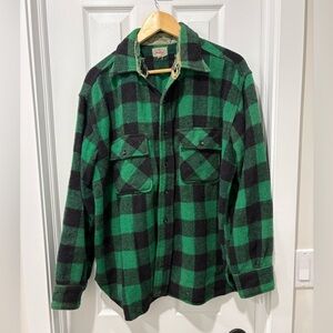Vintage 1950s Five brother Green and Black Buffalo Plaid wool Shirt Jacket XL